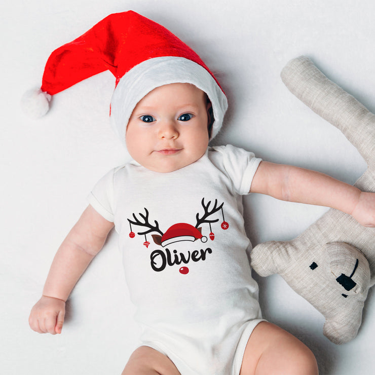 Rudolph Antler Family Matching Christmas White T-Shirts and Baby Grow