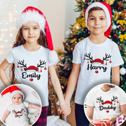 Rudolph Antler Family Matching Christmas White T-Shirts and Baby Grow