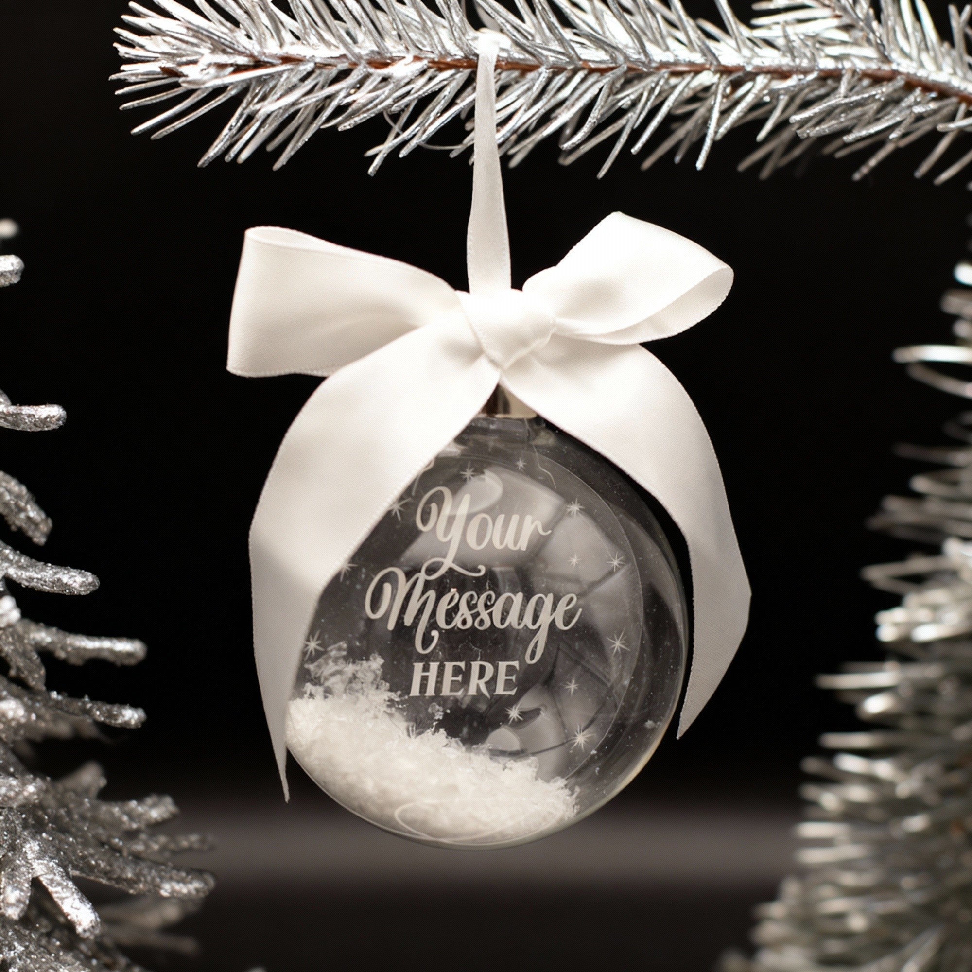 Round Glass Any Message / Text Snow Christmas Tree Bauble Decoration