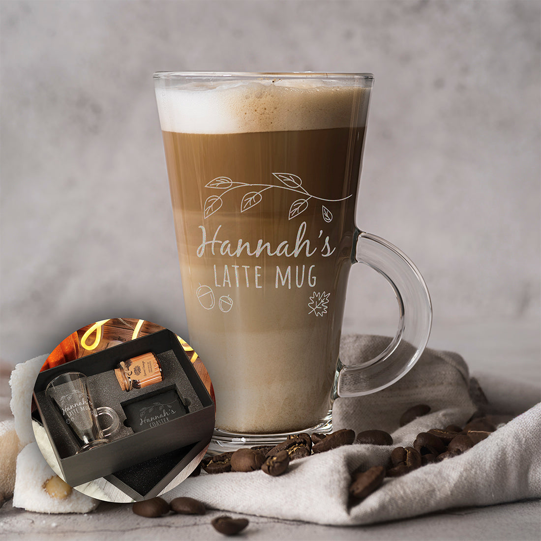 Autumn Themed Glass Latte Mug Gift Set