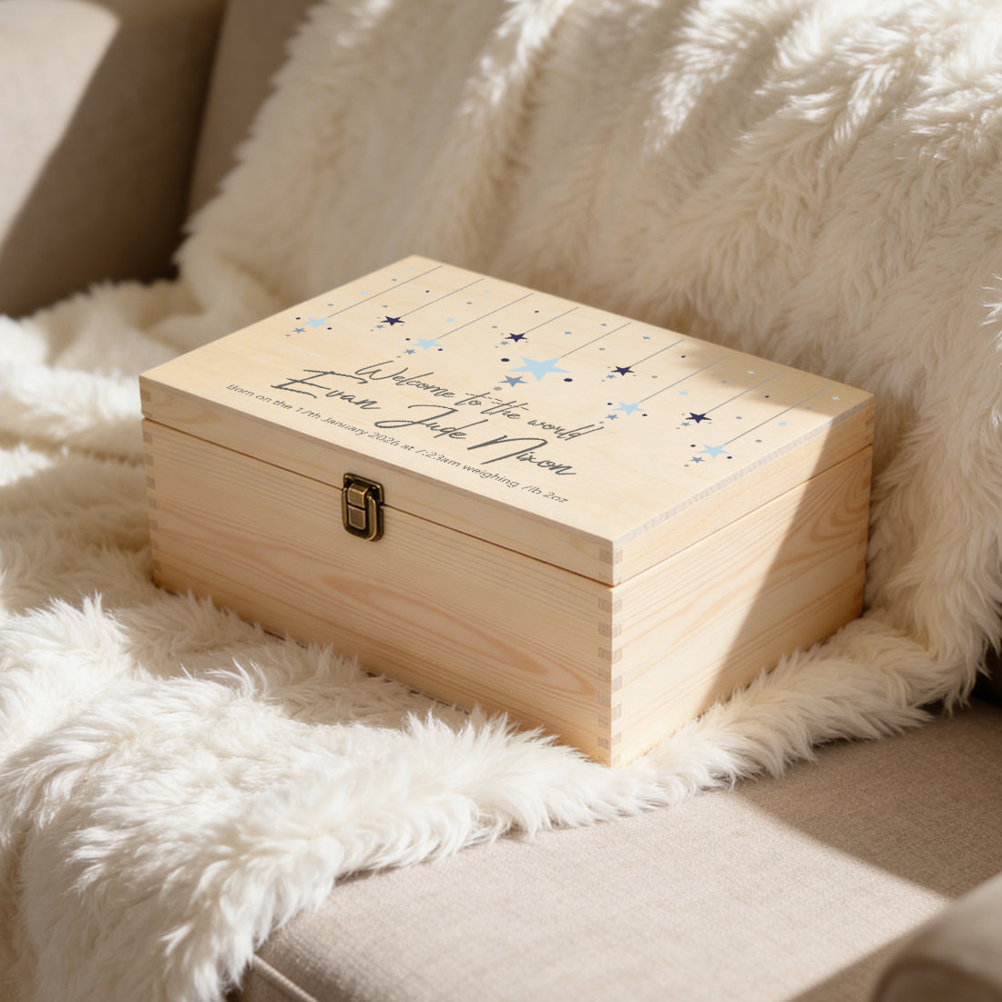 New Baby Stars Large Wooden Keepsake Box