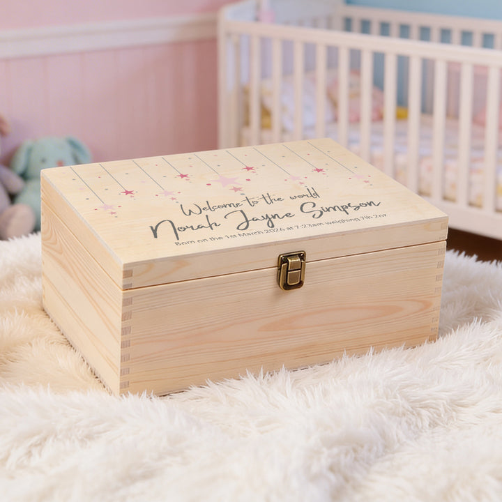 New Baby Stars Large Wooden Keepsake Box