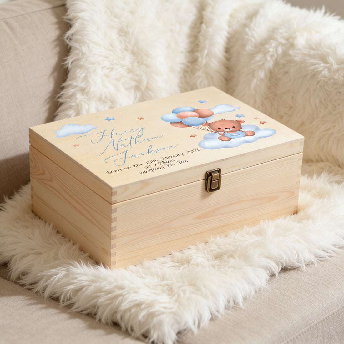 New Baby Teddy Bear Large Wooden Keepsake Box