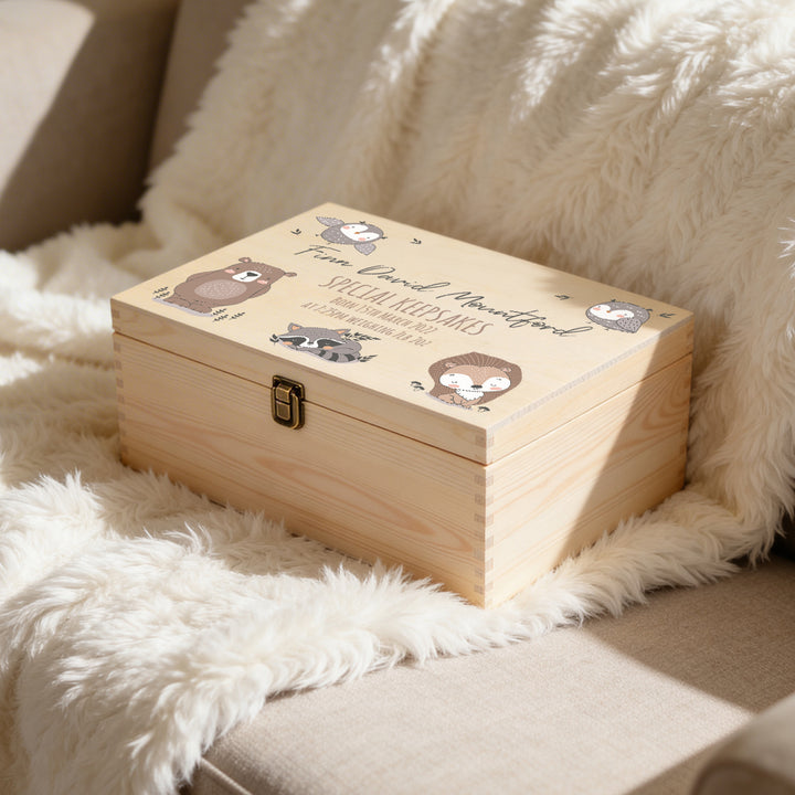 New Baby Woodland Animals Large Wooden Keepsake Box