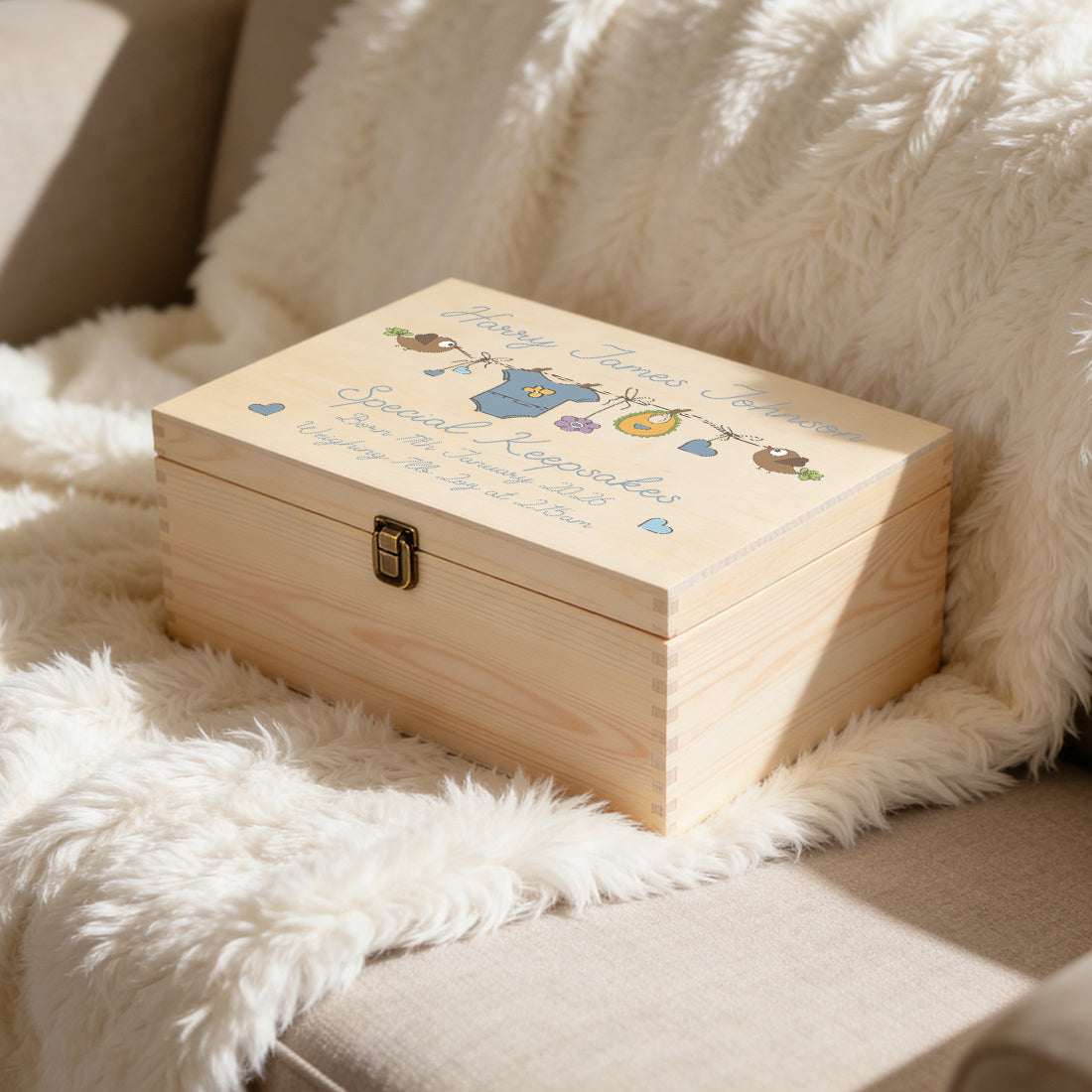 New Baby Bunting Large Wooden Keepsake Box