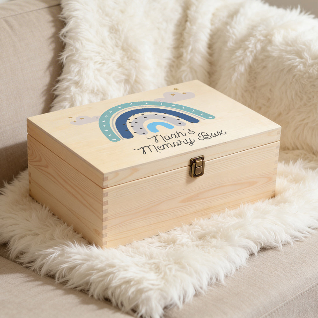 New Baby or Children's Rainbow Large Wooden Keepsake Box