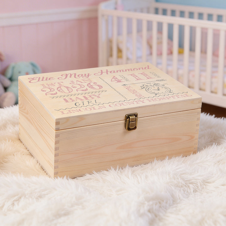 Baby Boy or Girl Typographic Large Wooden Keepsake Box