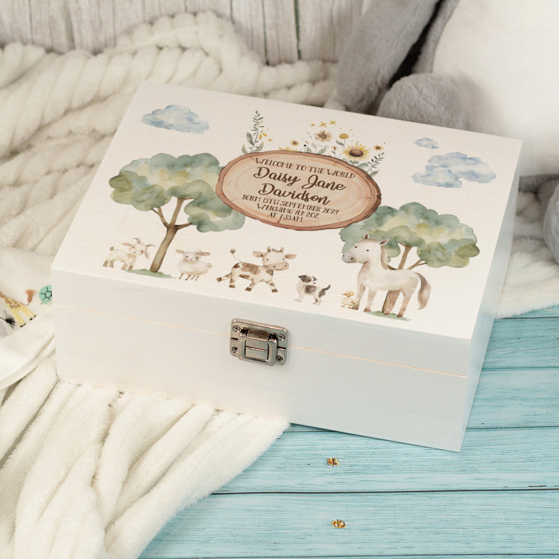 Farm Animal Baby Memory Keepsake Box