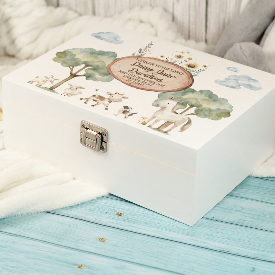 Farm Animal Baby Memory Keepsake Box