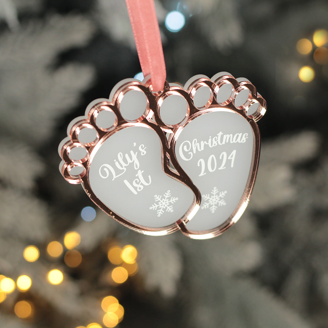 Baby's 1st Christmas Cute Feet 3D Frost and Mirror Acrylic Decoration-Love Lumi Ltd