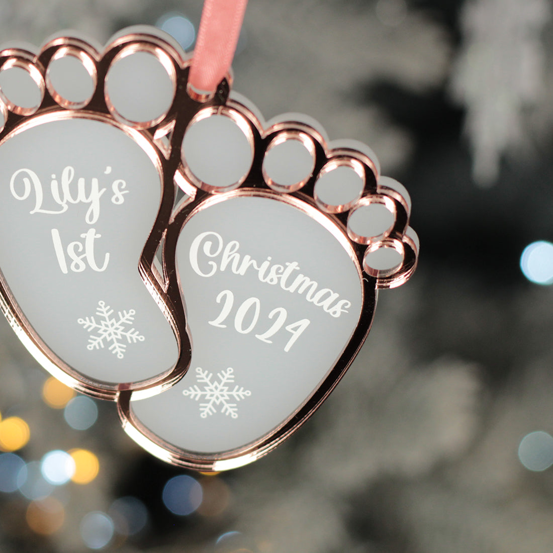Baby's 1st Christmas Cute Feet 3D Frost and Mirror Acrylic Decoration-Love Lumi Ltd