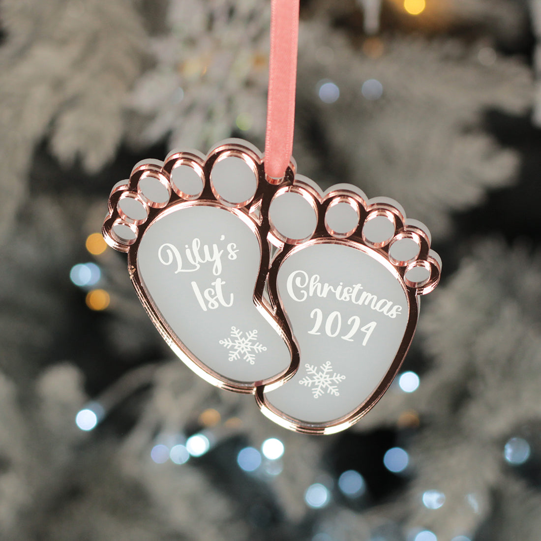 Baby's 1st Christmas Cute Feet 3D Frost and Mirror Acrylic Decoration-Love Lumi Ltd