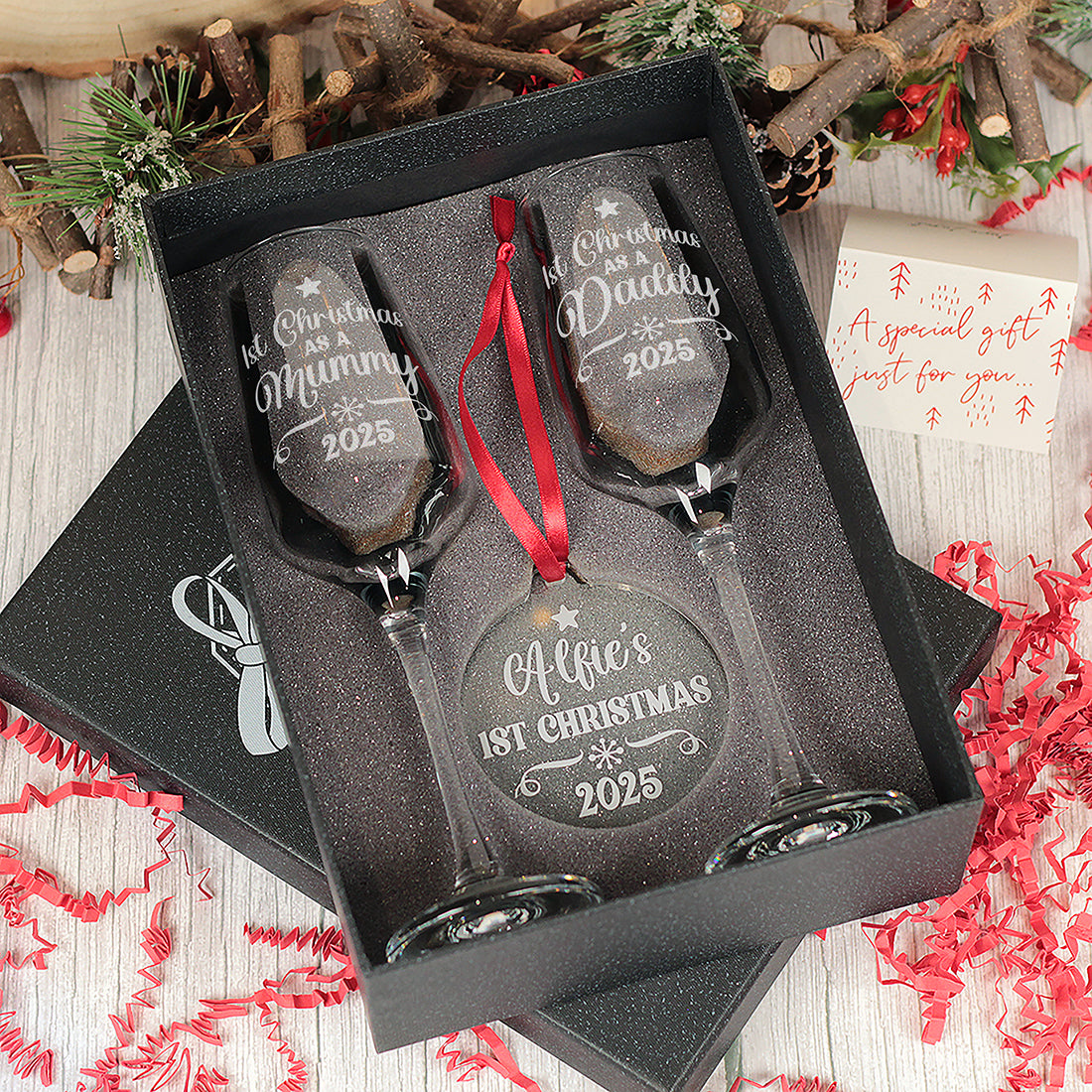 Baby's 1st Christmas Pair of Champagne Flutes and Keepsake Bauble