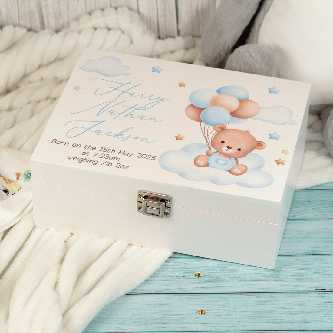 Teddy on Clouds New Baby Memory Keepsake Box