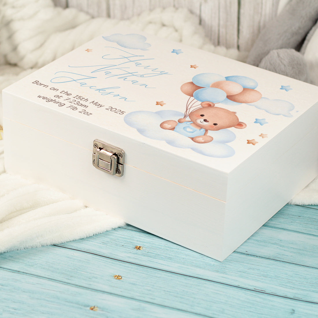Teddy on Clouds New Baby Memory Keepsake Box