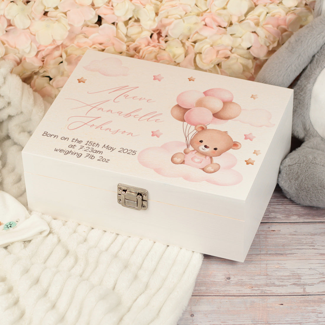 Teddy on Clouds New Baby Memory Keepsake Box
