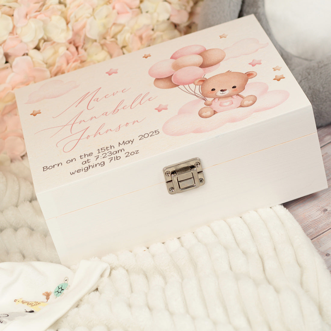 Teddy on Clouds New Baby Memory Keepsake Box