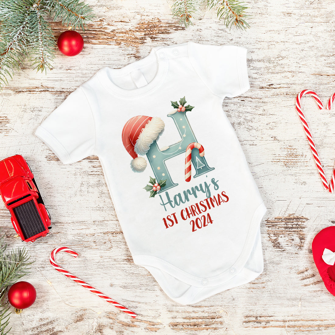 Baby's 1st Christmas Pink or Blue Alphabet Babygrow-Love Lumi Ltd