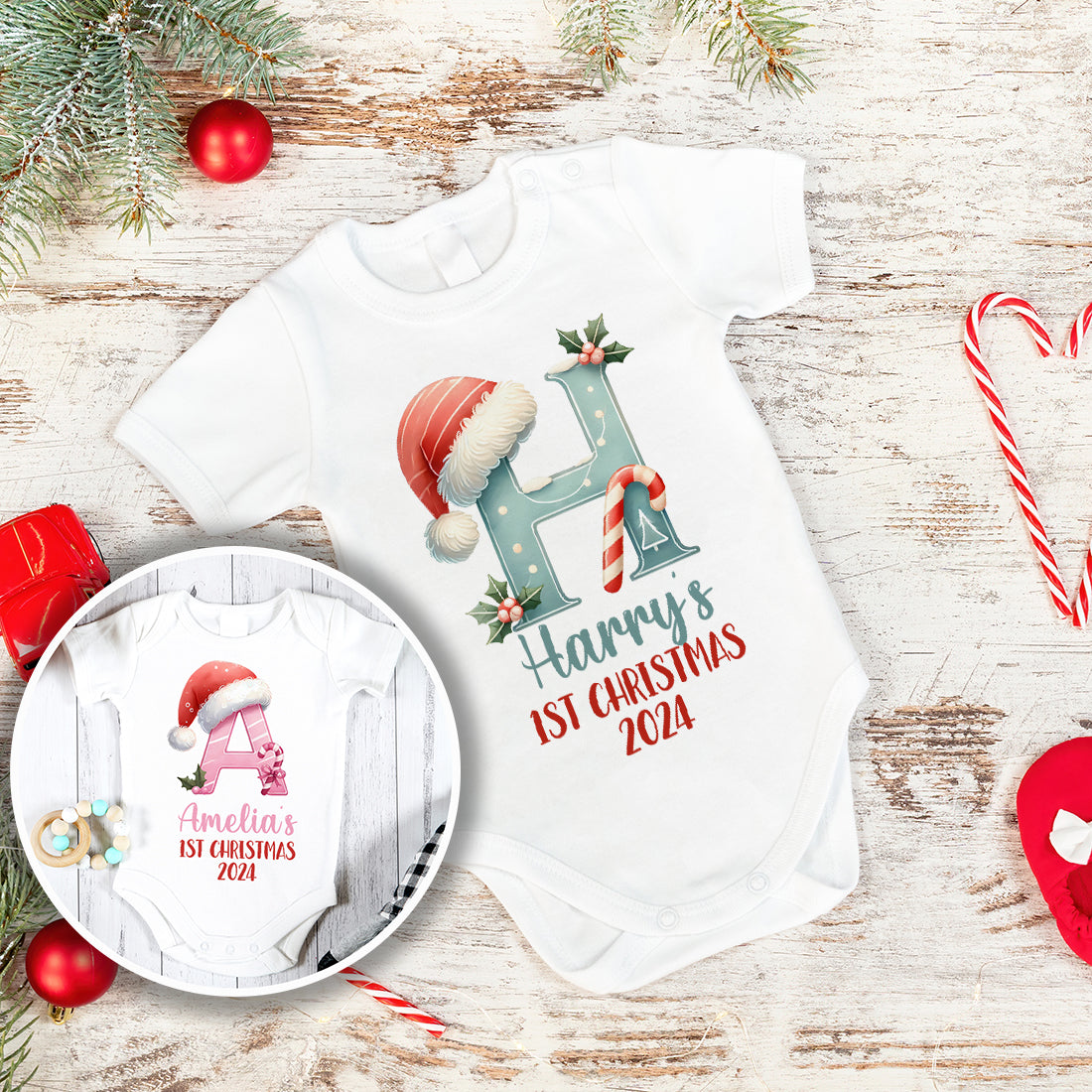 Baby's 1st Christmas Pink or Blue Alphabet Babygrow-Love Lumi Ltd