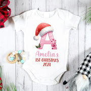 Baby's 1st Christmas Pink or Blue Alphabet Babygrow