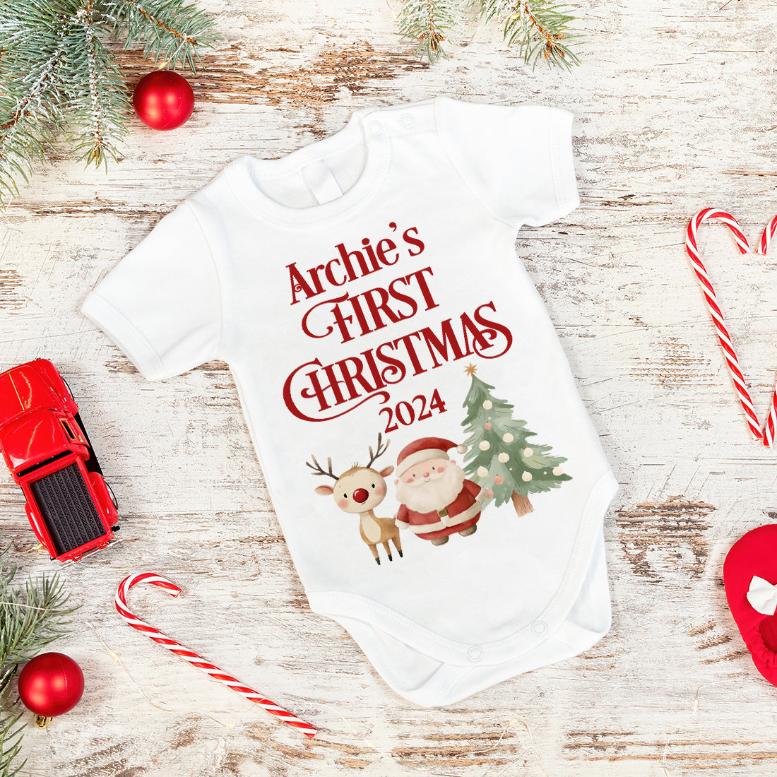 My 1st Christmas Santa and Rudolph White Babygrow-Love Lumi Ltd