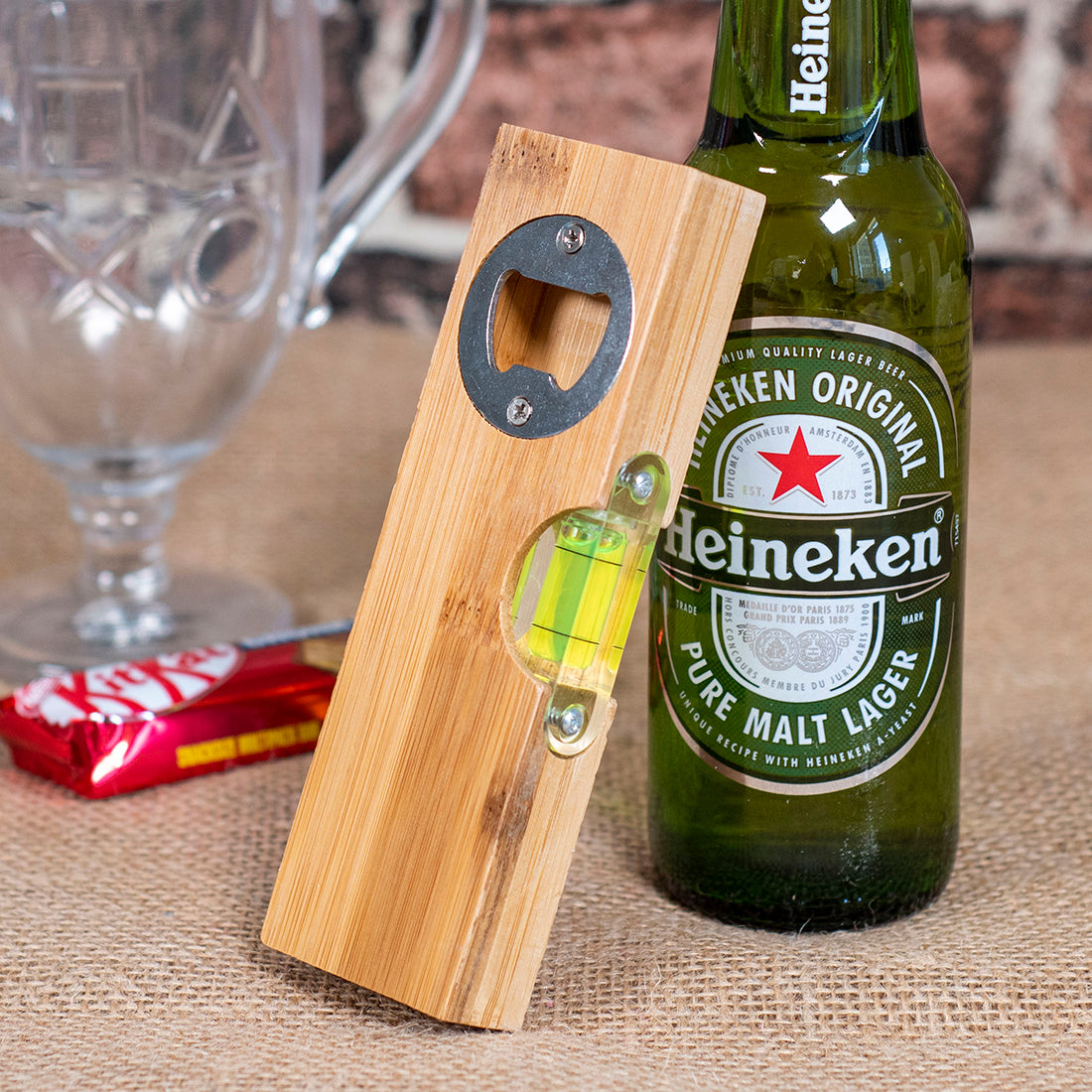 It's Not Wonky It's Abstract Bamboo Bottle Opener with Spirit Level and Ruler-Love Lumi Ltd