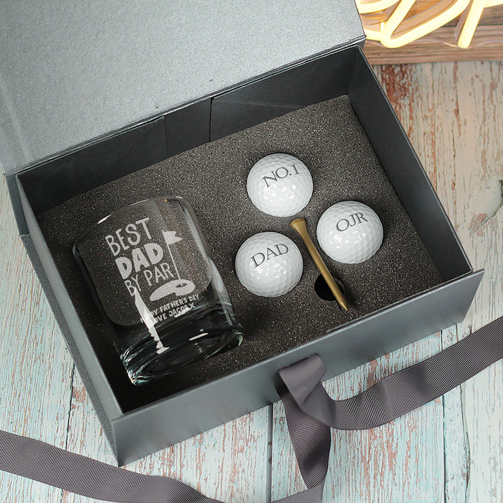 Best Dad By Par Whiskey Glass Tumbler and Golf Balls
