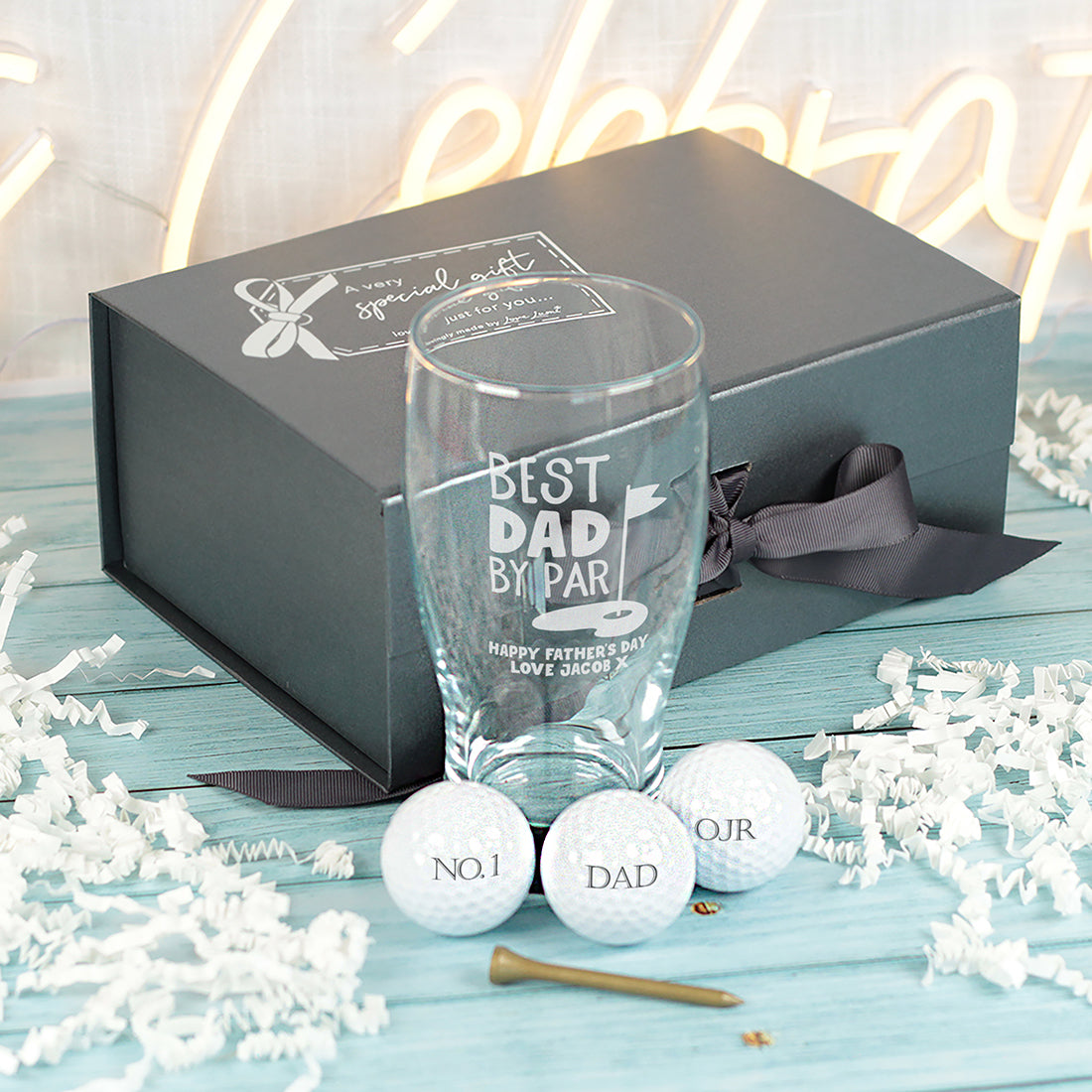 Best Dad by Par Pint Glass and Golf Balls