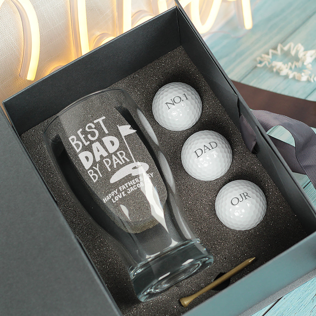 Best Dad by Par Pint Glass and Golf Balls