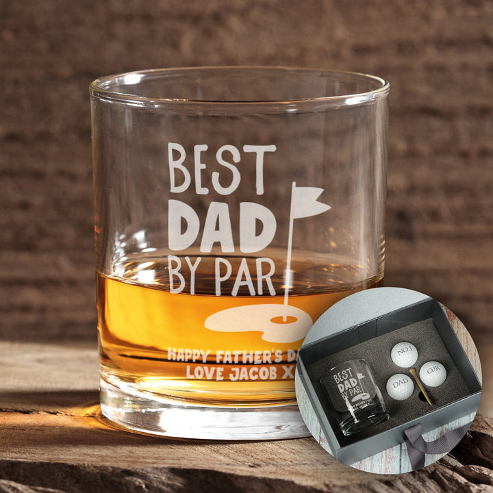 Best Dad By Par Whiskey Glass Tumbler and Golf Balls