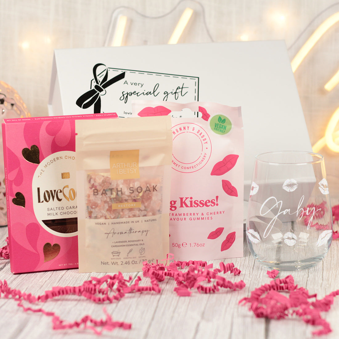Personalised Stemless Glass Big Kisses Gift Box