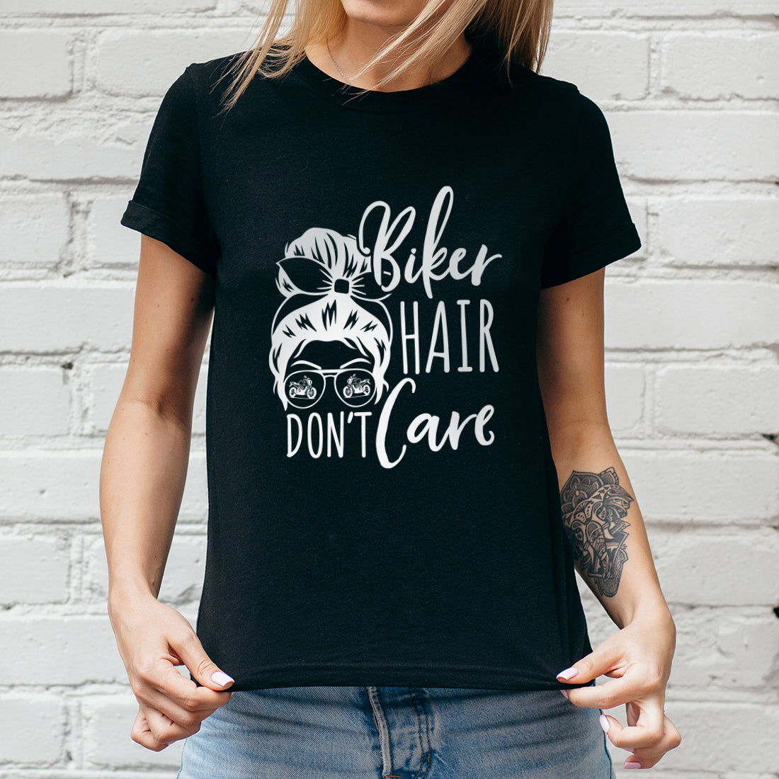 Biker Hair Don't Care Ladies T-Shirt-Love Lumi Ltd