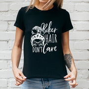 Biker Hair Don't Care Ladies T-Shirt