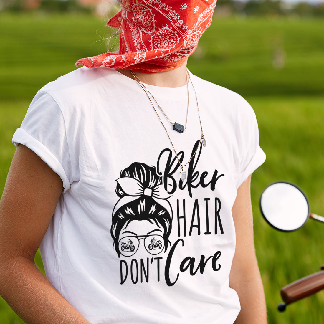 Biker Hair Don't Care Ladies T-Shirt-Love Lumi Ltd