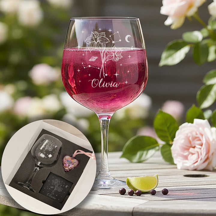 Birthday Flower and Zodiac Star Sign Balloon Gin Glass