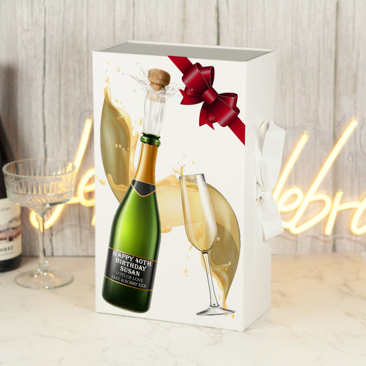 Birthday Champagne Prosecco White Recycled Bottle Box and Matching Glass Flute Gift Set-Love Lumi Ltd