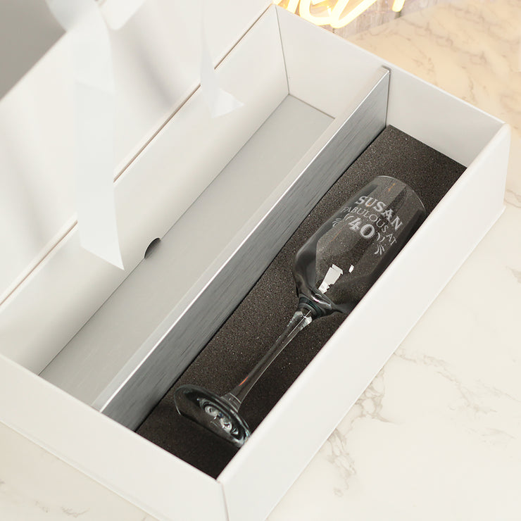 Birthday Champagne Prosecco White Recycled Bottle Box and Matching Glass Flute Gift Set-Love Lumi Ltd