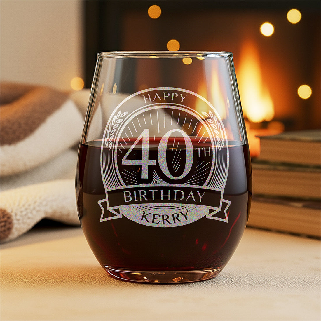 40th Birthday Stemless Glass and Birthstone Heart Gift Set