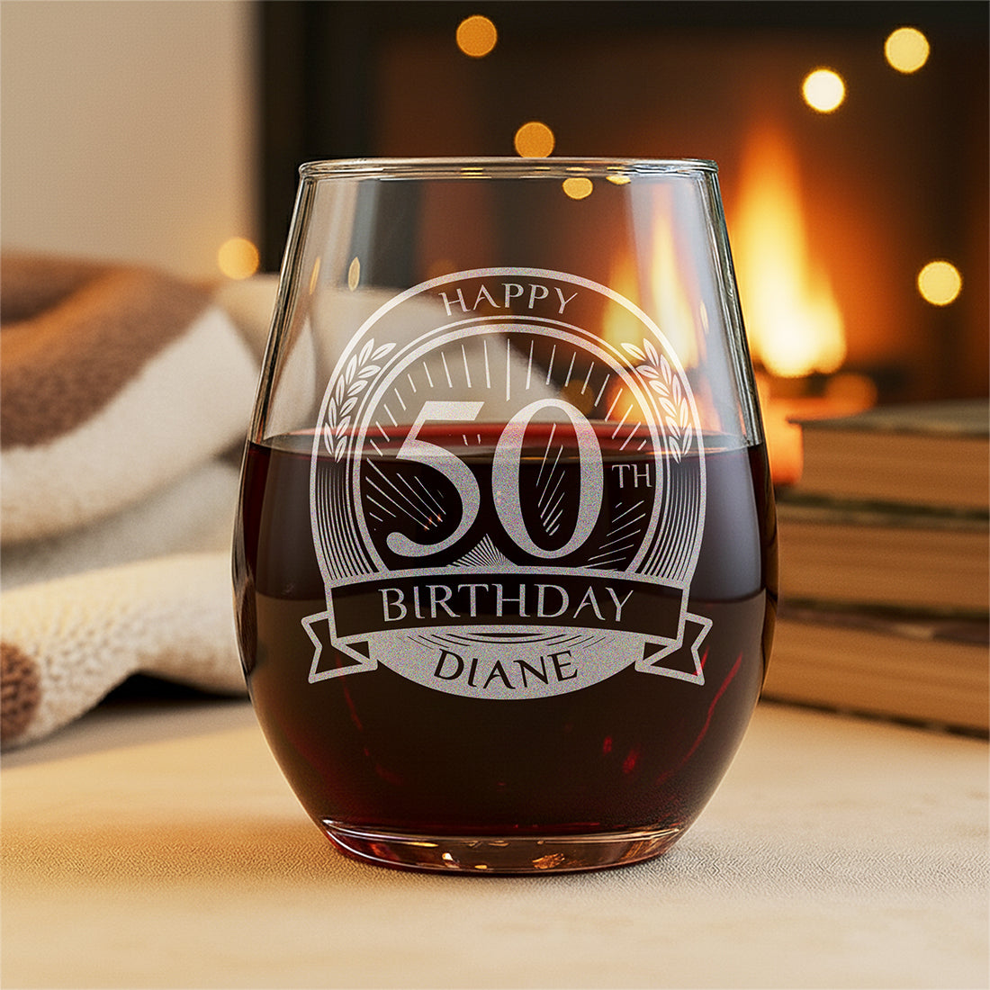 50th Birthday Stemless Glass and Birthstone Heart Gift Set
