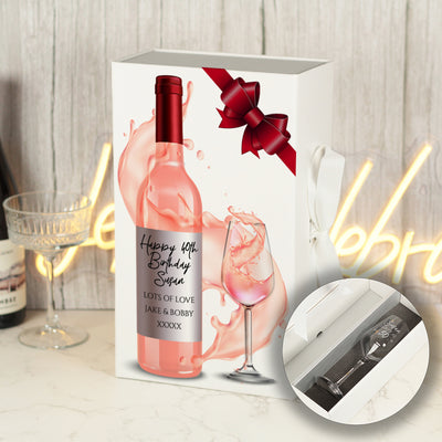 Happy Birthday Red Rose or White Wine Recycled Bottle Box and Matching Glass Gift Set-Love Lumi Ltd