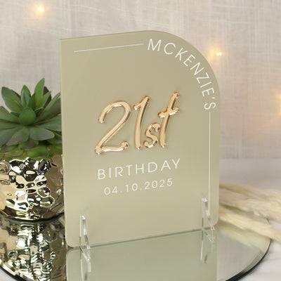 Modern Arch 3D Acrylic Birthday Party Freestanding Sign