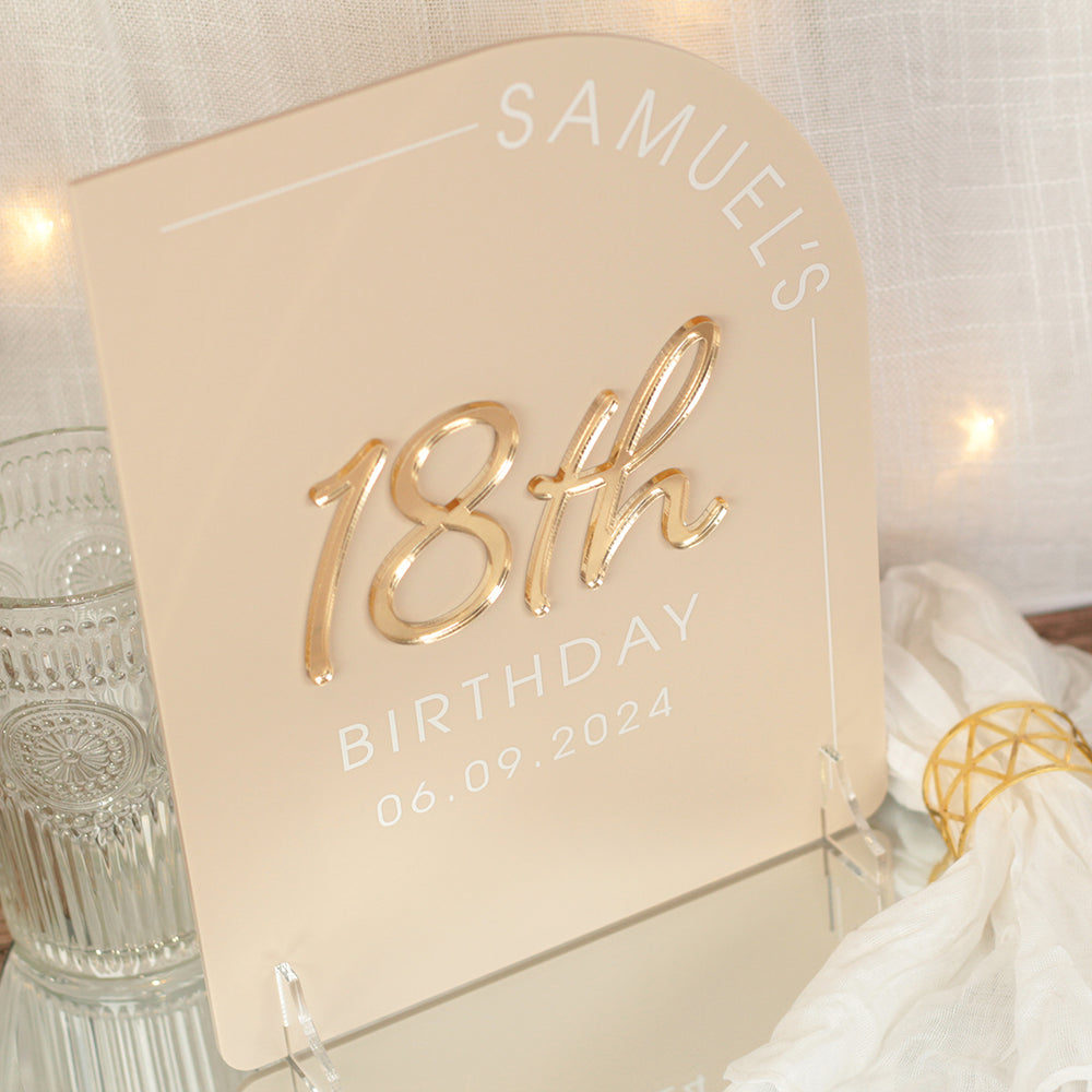 Modern Arch 3D Acrylic Birthday Party Freestanding Sign-Love Lumi Ltd