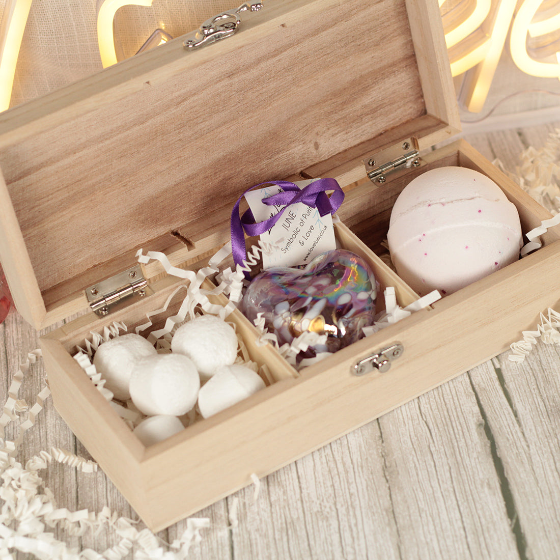 Birthday Bath or Shower Pamper Gift Boxed Set with Birthstone Glass Heart