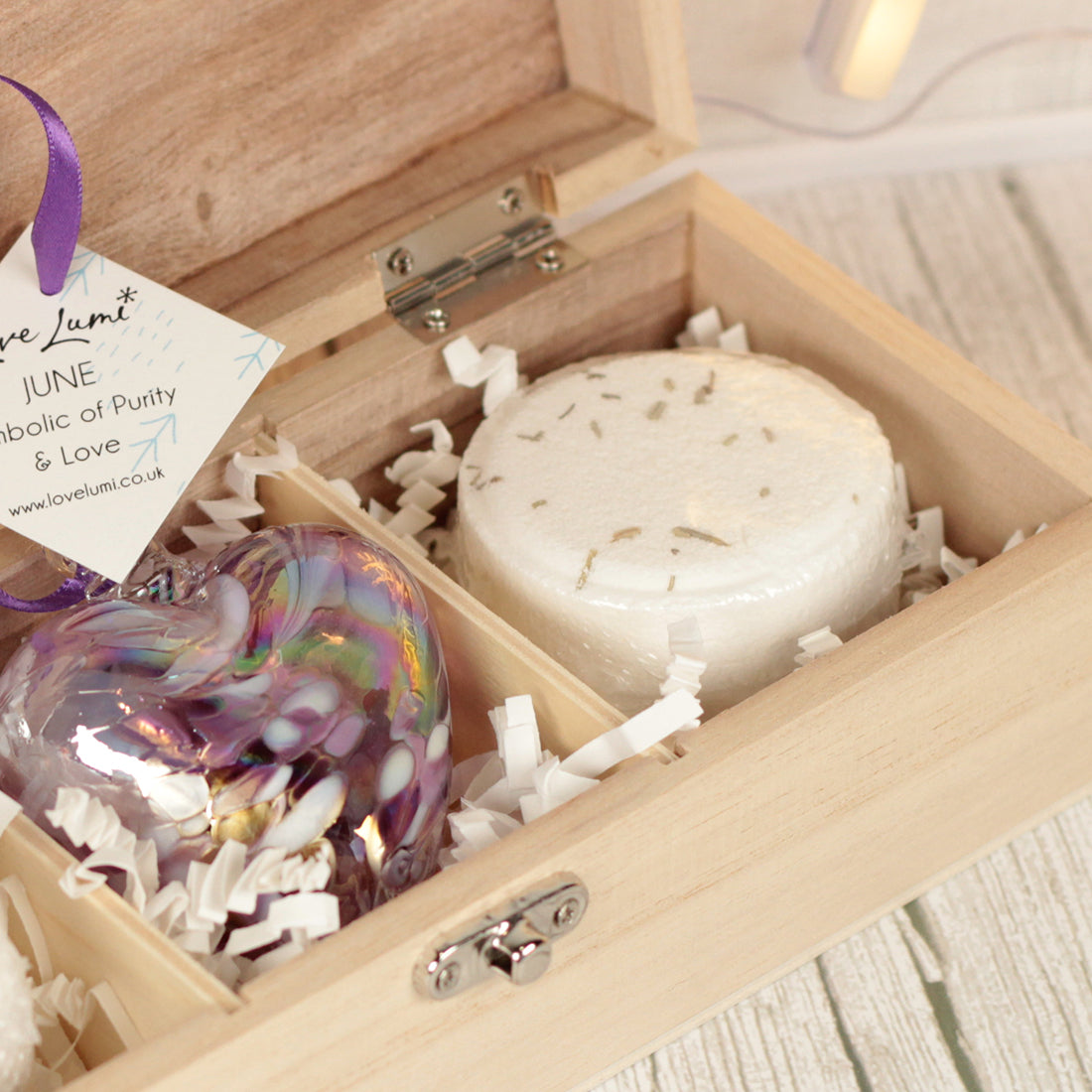 Birthday Bath or Shower Pamper Gift Boxed Set with Birthstone Glass Heart
