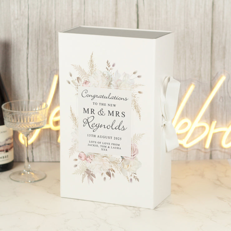 Blush Flowers Wedding White Recycled Bottle Box and Matching Glasses Gift Set-Love Lumi Ltd