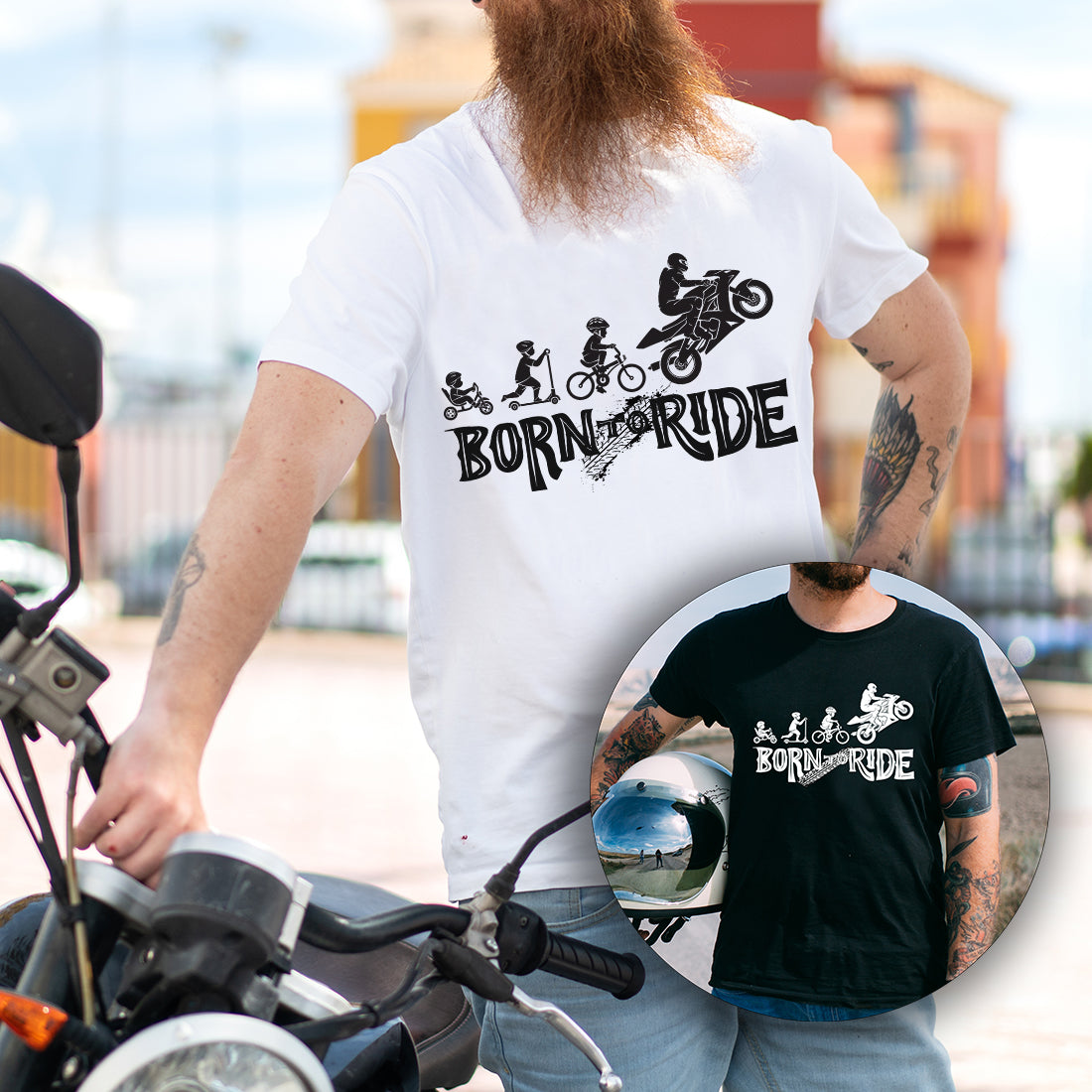 Motorcyclist Born To Ride Motorbike Evolution Men's White or Black T-Shirt-Love Lumi Ltd