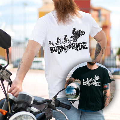 Motorcyclist Born To Ride Motorbike Evolution Men's White or Black T-Shirt