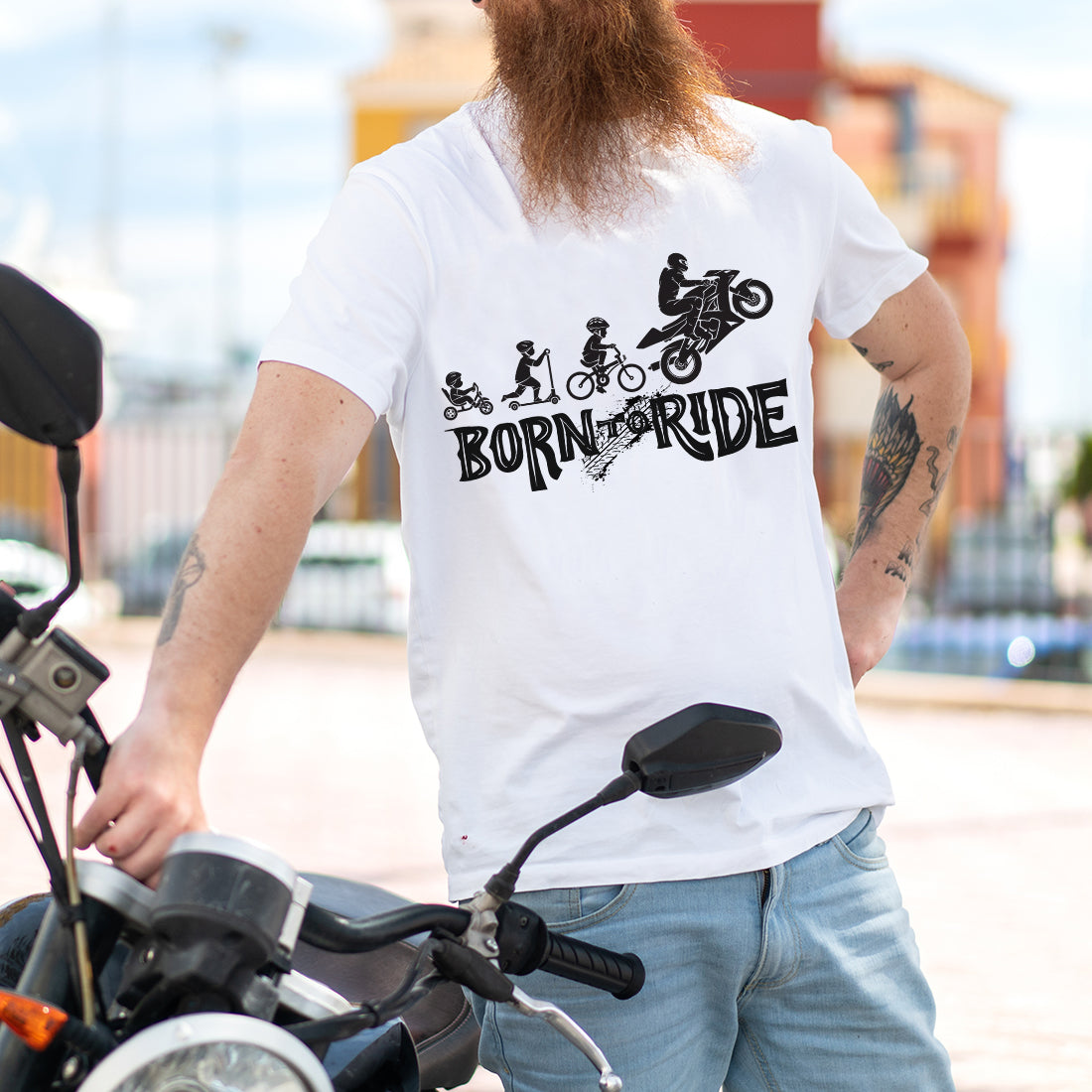 Motorcyclist Born To Ride Motorbike Evolution Men's White or Black T-Shirt-Love Lumi Ltd