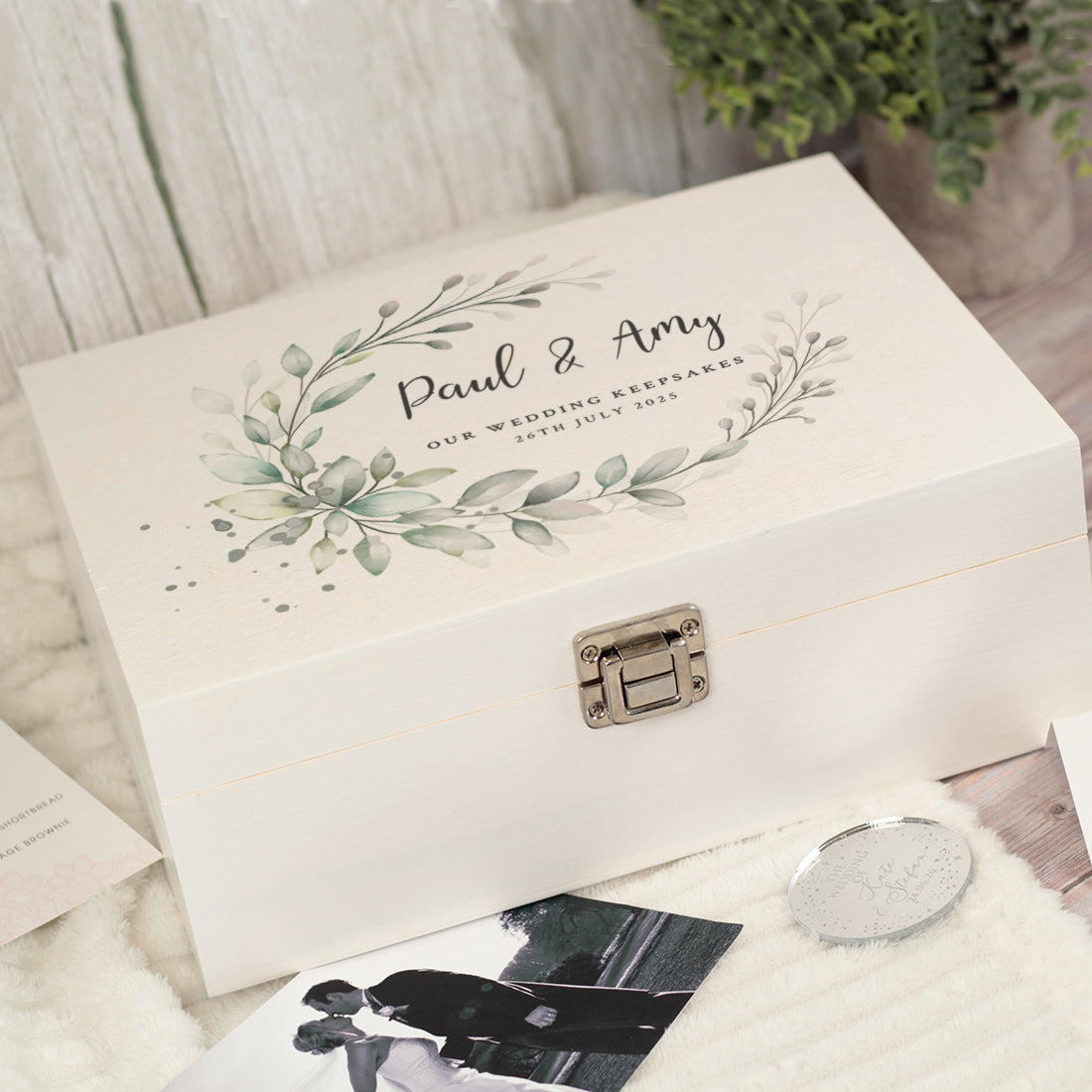 Wedding Botanical Wreath Memory Keepsake Box