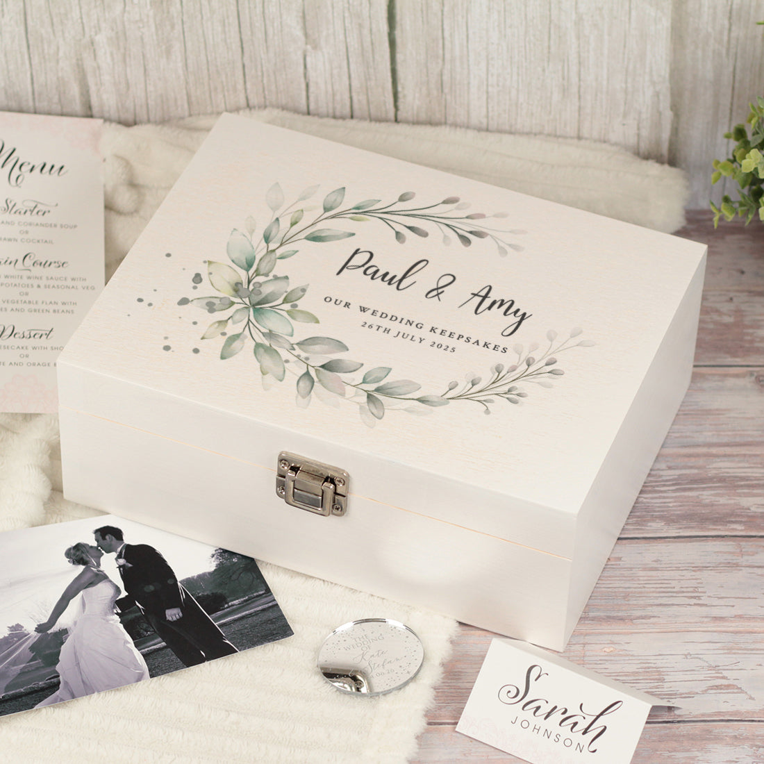 Wedding Botanical Wreath Memory Keepsake Box